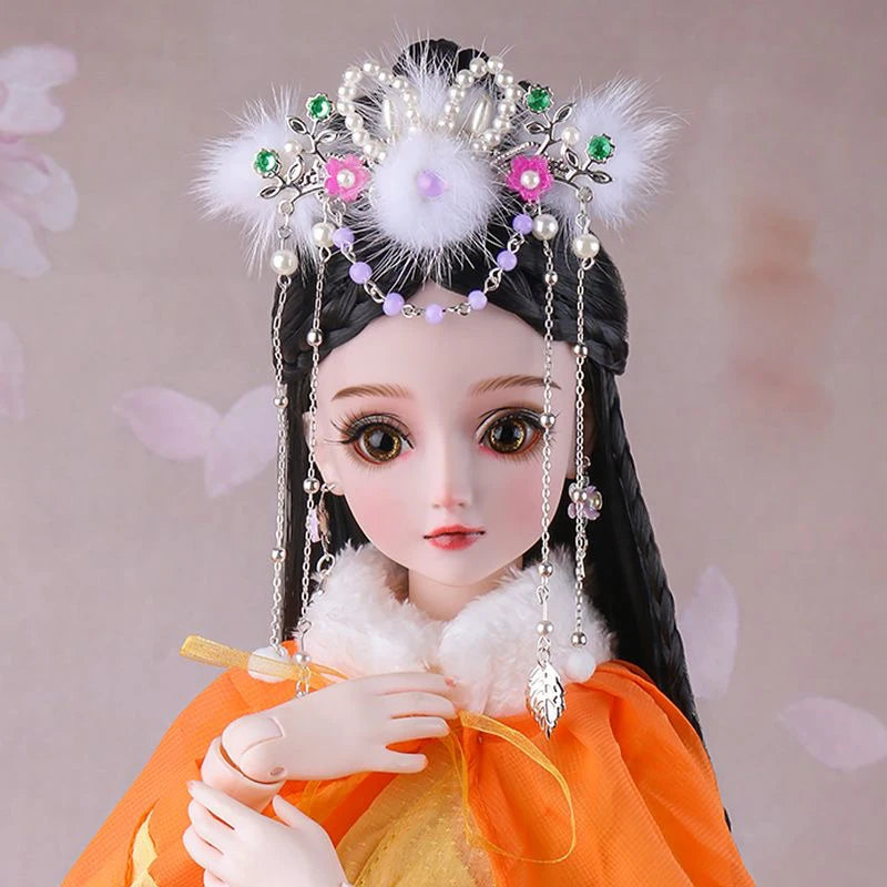 Dolls Jewelry Headgear Accessories for 1/3 BJD Ancient Hanfu Doll Traditional Bead Headdress Necklace Earring DIY Toys for Girl