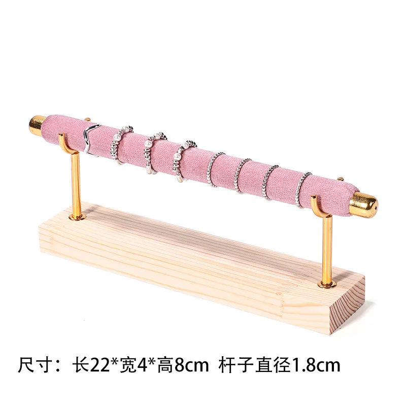 Solid Wood Pink Velvet Jewelry Exhibitor Stand Ring Earrings Storage Stand Bracelet Watch Display Stand
