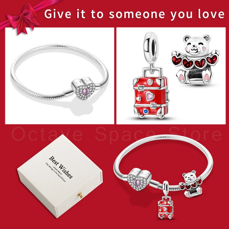 4pcs/lot Silver 925 Origina Heart Shape Mom Sister Lover Charm Set Hand of Fashion Bracelet With White Box Women Jewelry Gifts