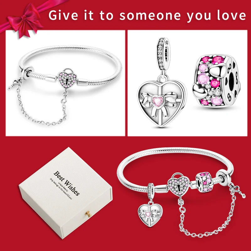 4pcs/lot Silver 925 Origina Heart Shape Mom Sister Lover Charm Set Hand of Fashion Bracelet With White Box Women Jewelry Gifts