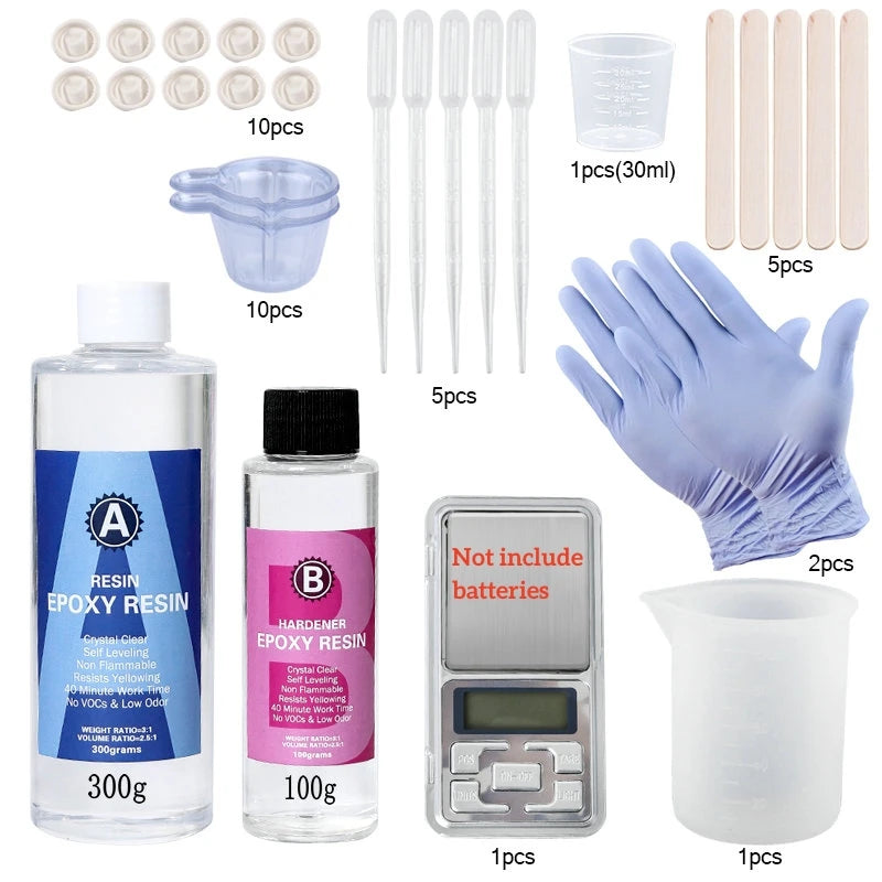Epoxy Resin Kit Crystal Clear Easy Mix 3:1 AB Resin with Sticks,Graduated Cups and Gloves for Jewelry Making DIY Art Crafts