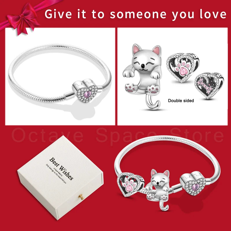 4pcs/lot Silver 925 Origina Heart Shape Mom Sister Lover Charm Set Hand of Fashion Bracelet With White Box Women Jewelry Gifts