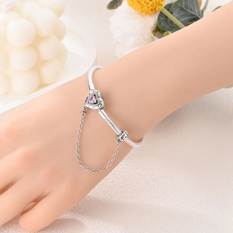 4pcs/lot Silver 925 Origina Heart Shape Mom Sister Lover Charm Set Hand of Fashion Bracelet With White Box Women Jewelry Gifts