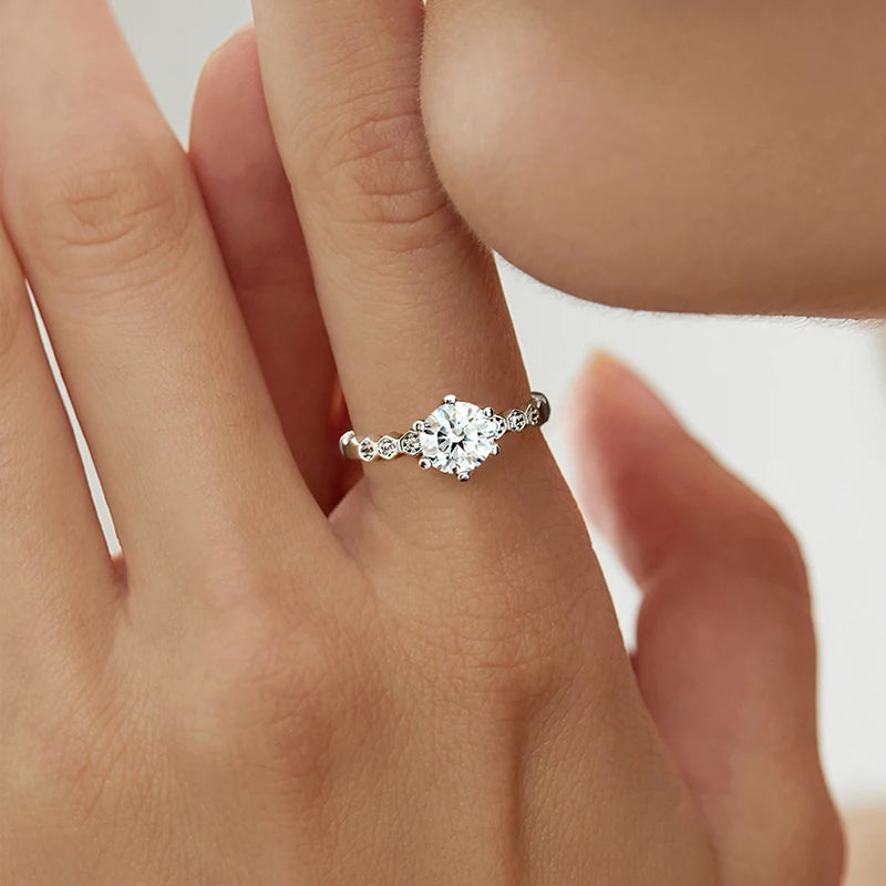 KNB Real 1ct Brilliant Moissanite Diamond Ring 925 Sterling Silver Honeycomb Rings for Women Wedding Luxury Vintage Fine Jewelry