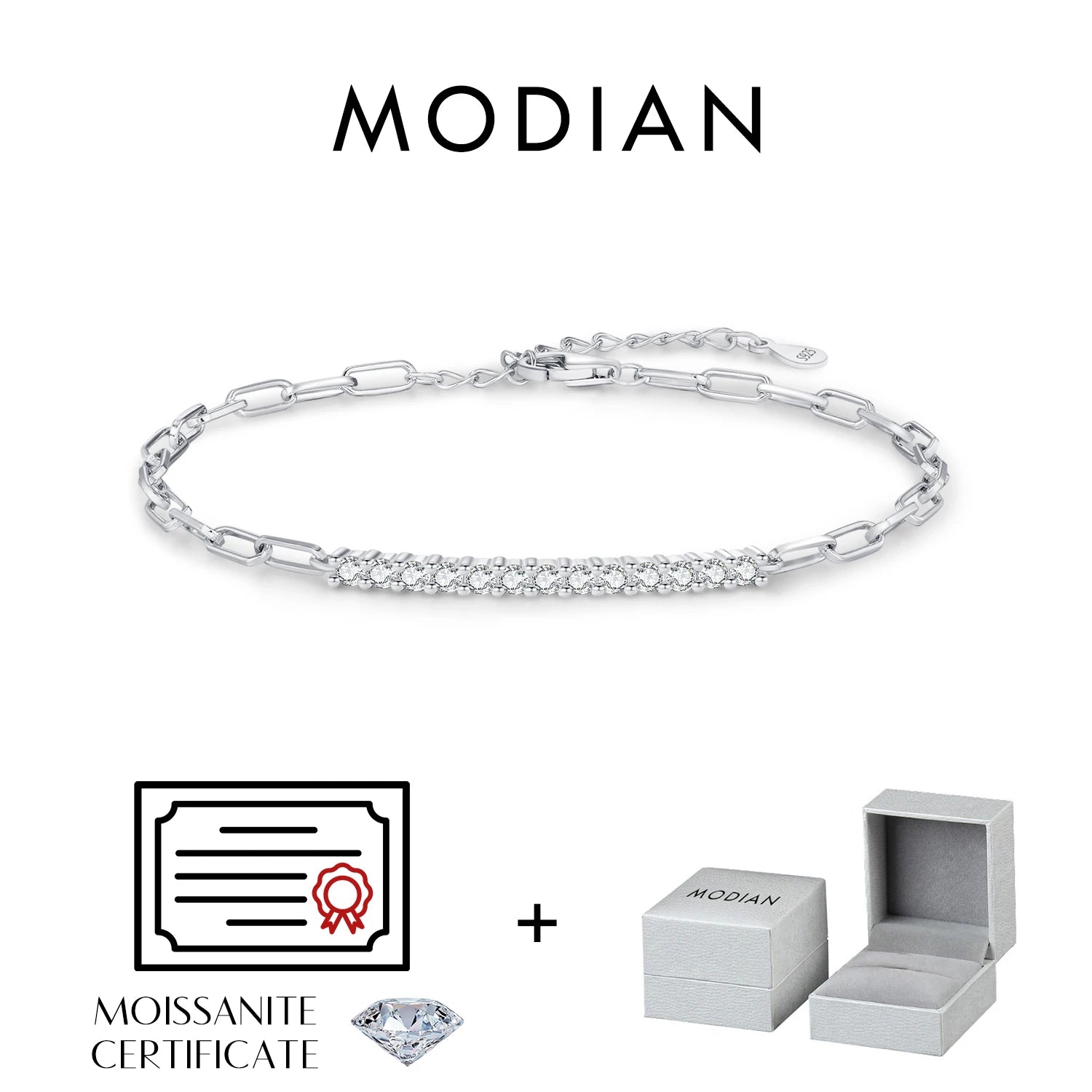 MODIAN Sparkling D Color Moissanite Bracelet 925 Sterling Silver Lock Stackable Trendy Bracelets For Women Jewelry With Gift Box