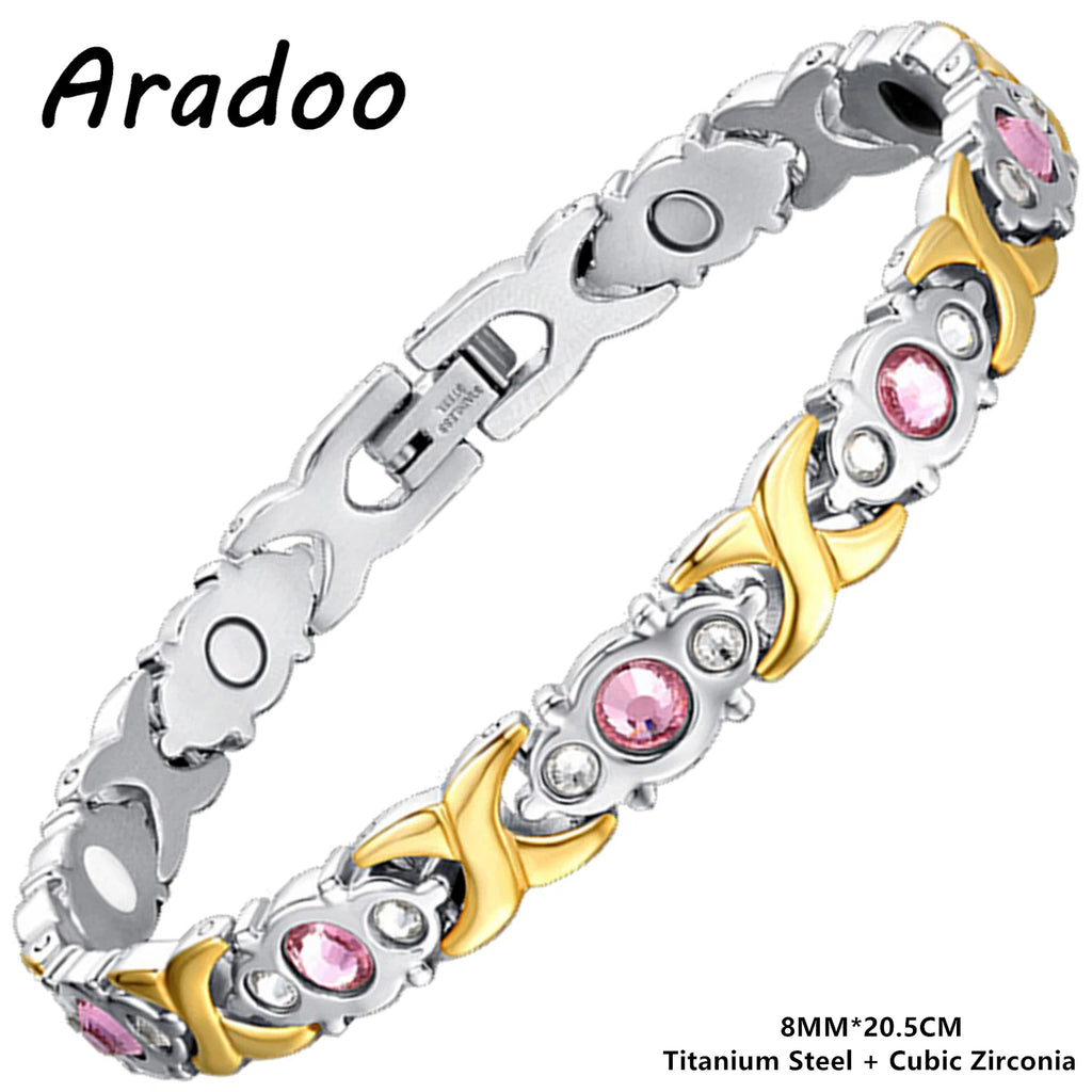 ARADOO Titanium Steel Crystal Bracelets for Women Classic Stainless Steel Zirconia Link Bracelet Jewelry Gifts