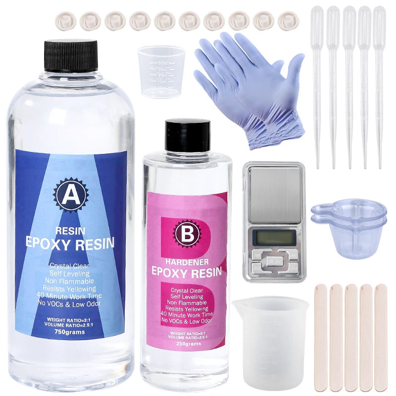 Epoxy Resin Kit Crystal Clear Easy Mix 3:1 AB Resin with Sticks,Graduated Cups and Gloves for Jewelry Making DIY Art Crafts