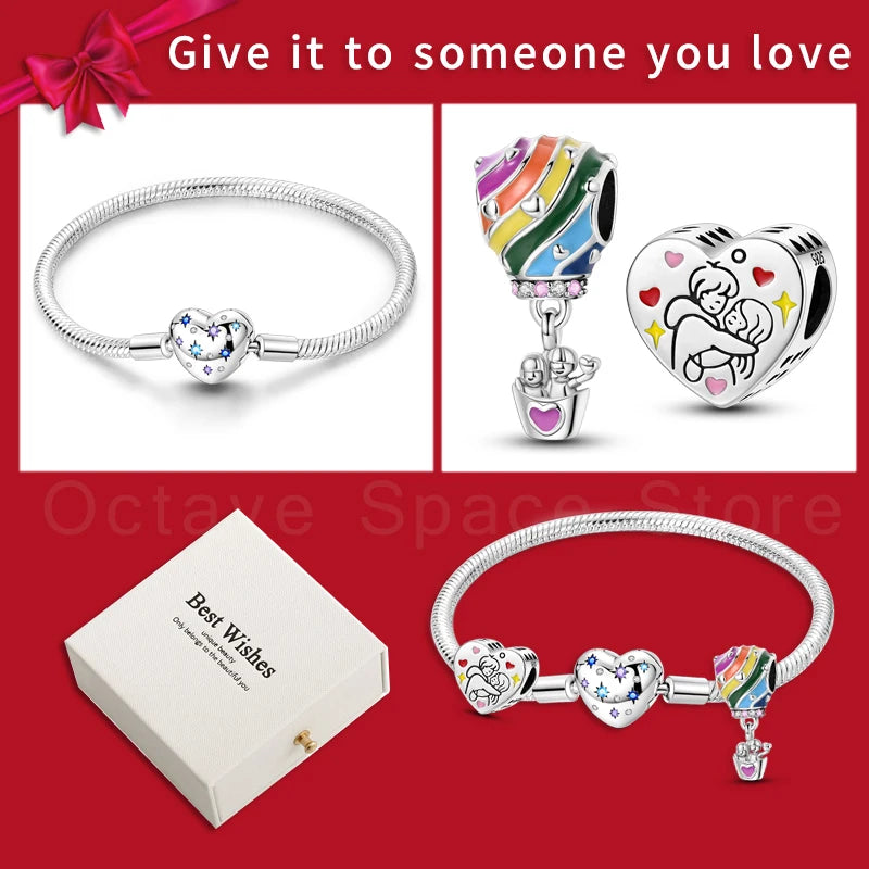 4pcs/lot Silver 925 Origina Heart Shape Mom Sister Lover Charm Set Hand of Fashion Bracelet With White Box Women Jewelry Gifts