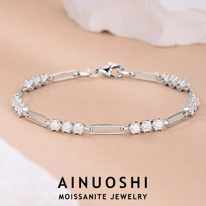 ANUOSHI 3MM Moissanite Bracelet For Women Girls 925 Sterling Silver Adjustable Bracelets  Hand Chain Fine Jewelry Certified