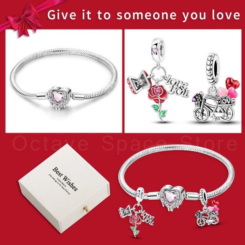 4pcs/lot Silver 925 Origina Heart Shape Mom Sister Lover Charm Set Hand of Fashion Bracelet With White Box Women Jewelry Gifts