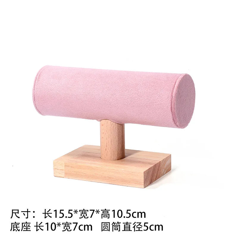 Solid Wood Pink Velvet Jewelry Exhibitor Stand Ring Earrings Storage Stand Bracelet Watch Display Stand