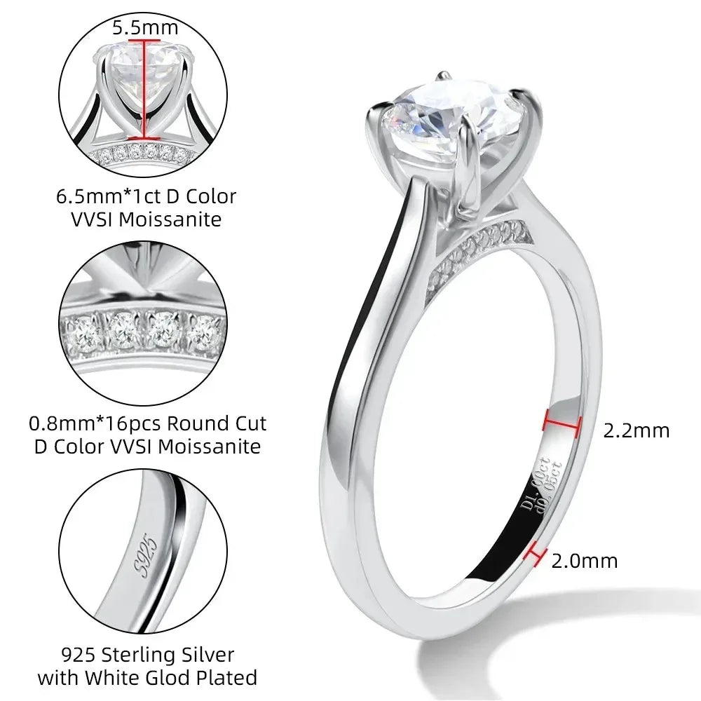 LinkerLove 1ct Moissanite Engagement Ring for Women Wedding Band 925 Sterling Silver Round Cut Diamond Promise Ring Fine Jewelry
