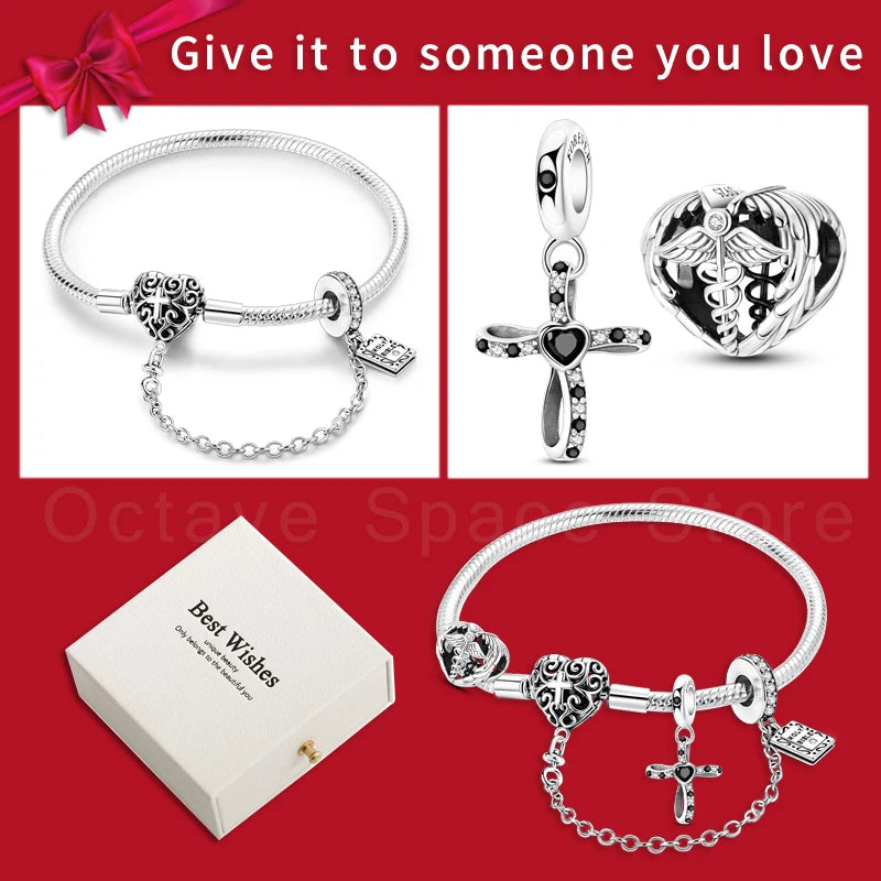 4pcs/lot Silver 925 Origina Heart Shape Mom Sister Lover Charm Set Hand of Fashion Bracelet With White Box Women Jewelry Gifts