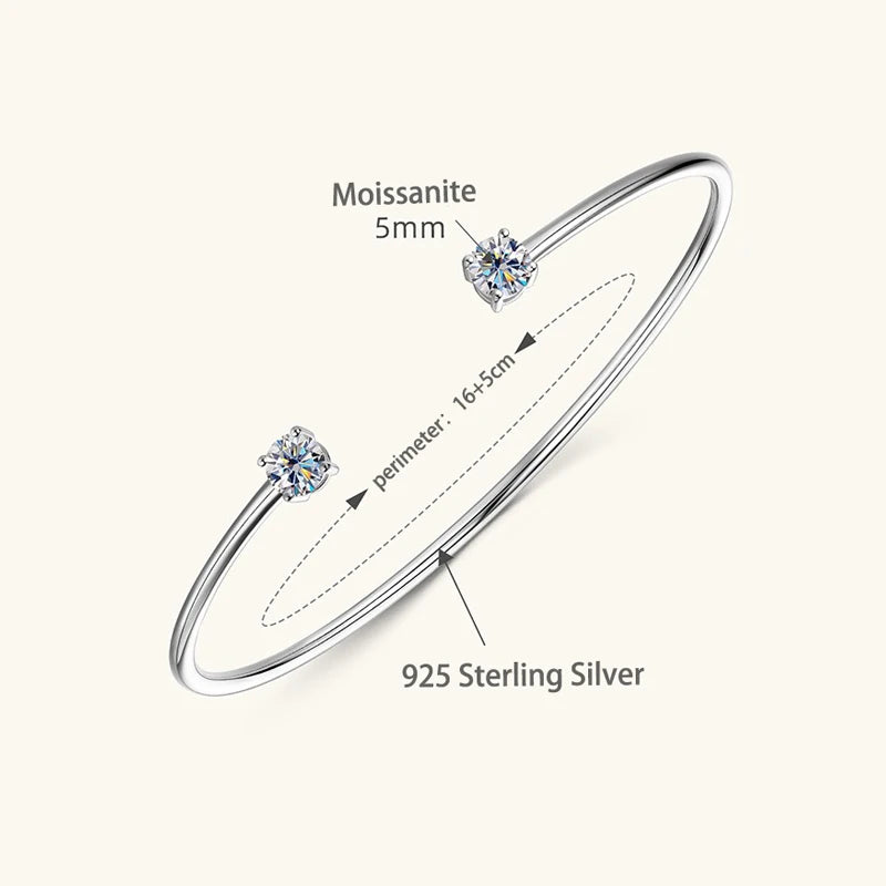 0.5CT D VVS1 3EX Moissanite Bangle Genuine 925 Sterling Silver Hand Opening Cuffs Bracelets for Women Girls Gold Fine Jewelry
