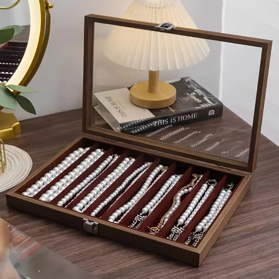 Put pearl necklace storage box with lid, glass dustproof long bracelet, bead jewelry, thick neck chain jewelry box, viewing tray