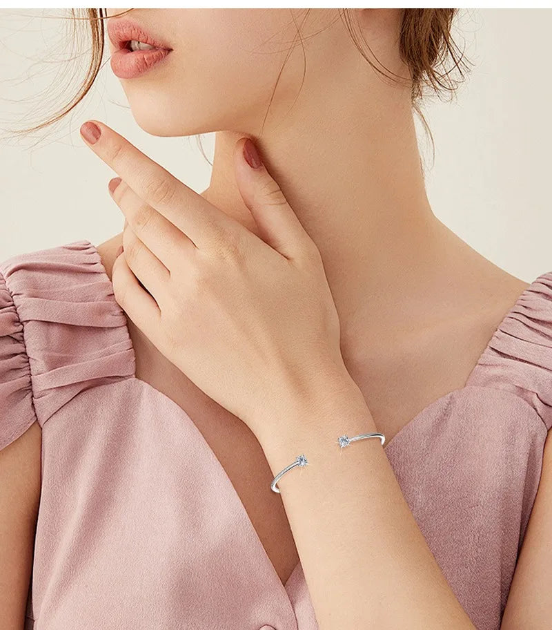 0.5CT D VVS1 3EX Moissanite Bangle Genuine 925 Sterling Silver Hand Opening Cuffs Bracelets for Women Girls Gold Fine Jewelry