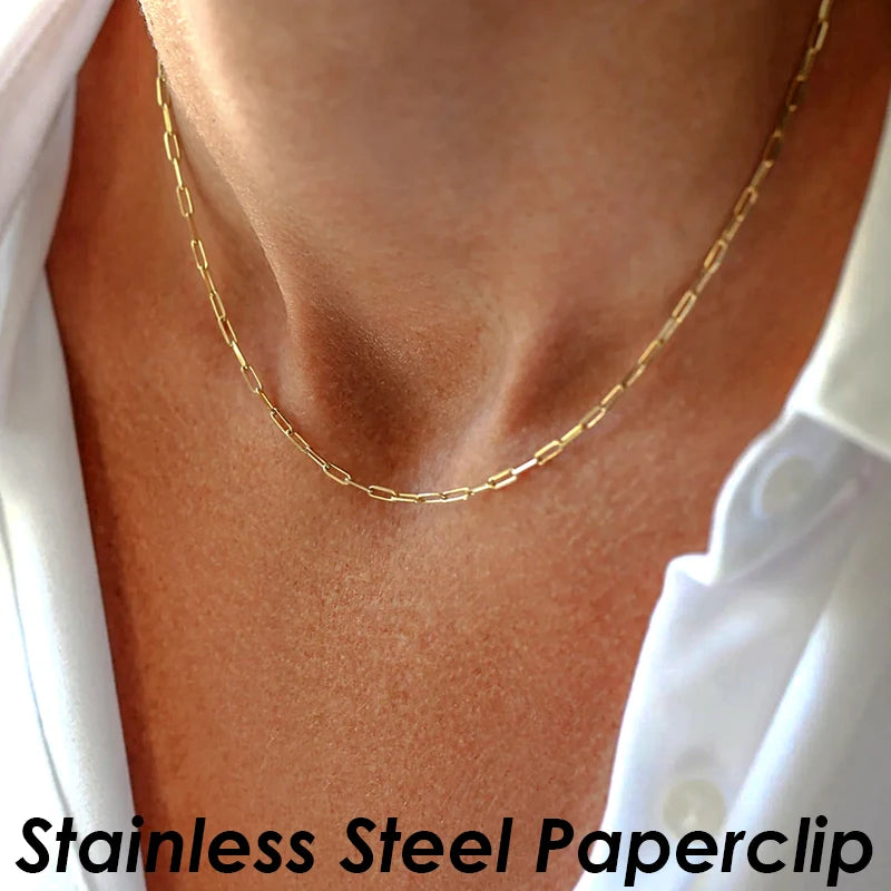 50 Pieces Paper Clip Necklace Gold Color Stainless Steel Paper Clip Necklace for Women, Paperclip Chain for Jewelry Making