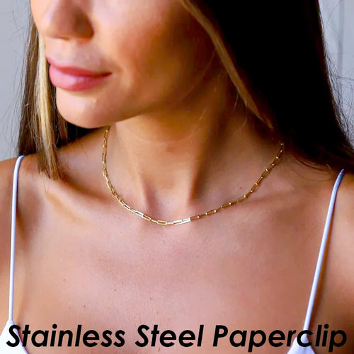 50 Pieces Paper Clip Necklace Gold Color Stainless Steel Paper Clip Necklace for Women, Paperclip Chain for Jewelry Making